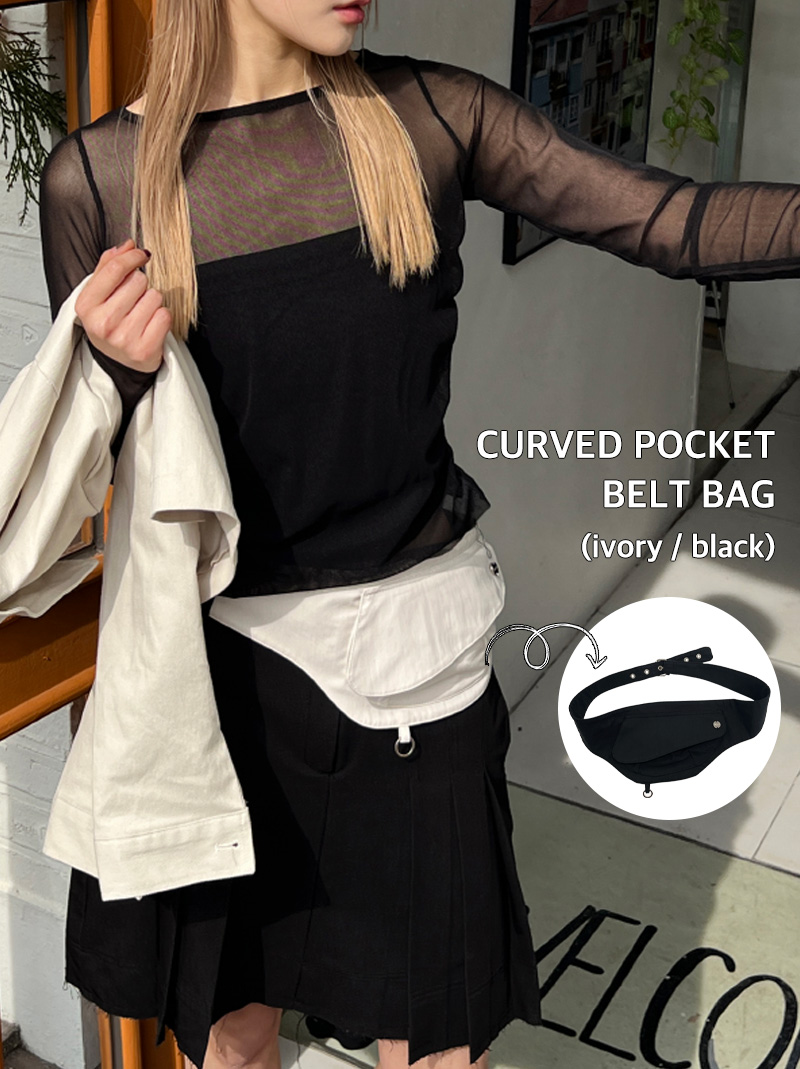 CURVED POCKET BELT BAG (ivory / black)